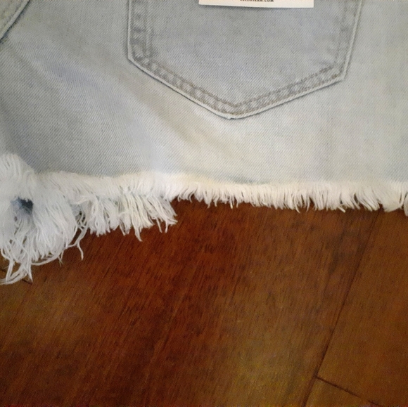 Pre-Owned Cello High Rise Fray Destroyed Denim Shorts Loose Fit Blue XS-S-M - Picture 5 of 11